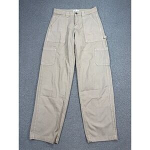 Garage Carpenter Pants Women's 0 Beige Straight Leg High Rise Relaxed Fit Cotton